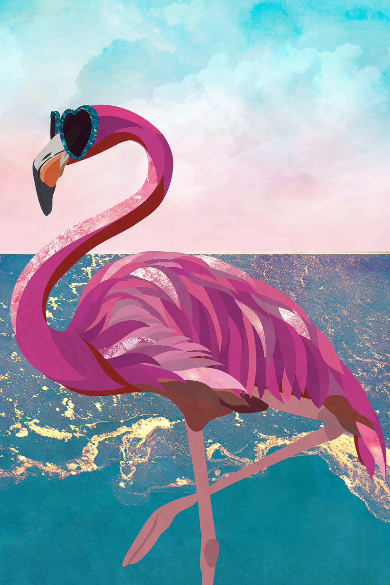 Flamingo goes to the beach