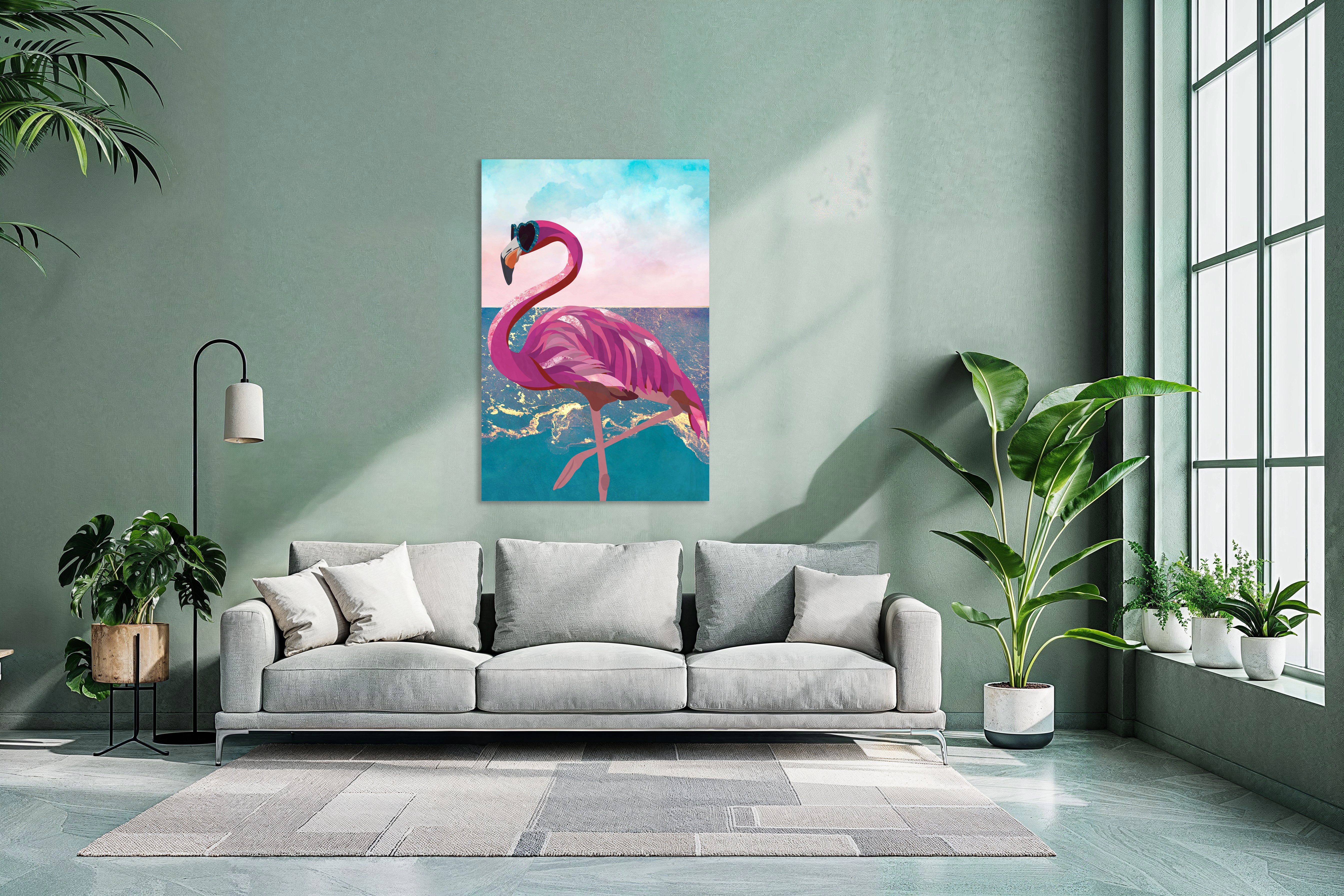 Flamingo goes to the beach