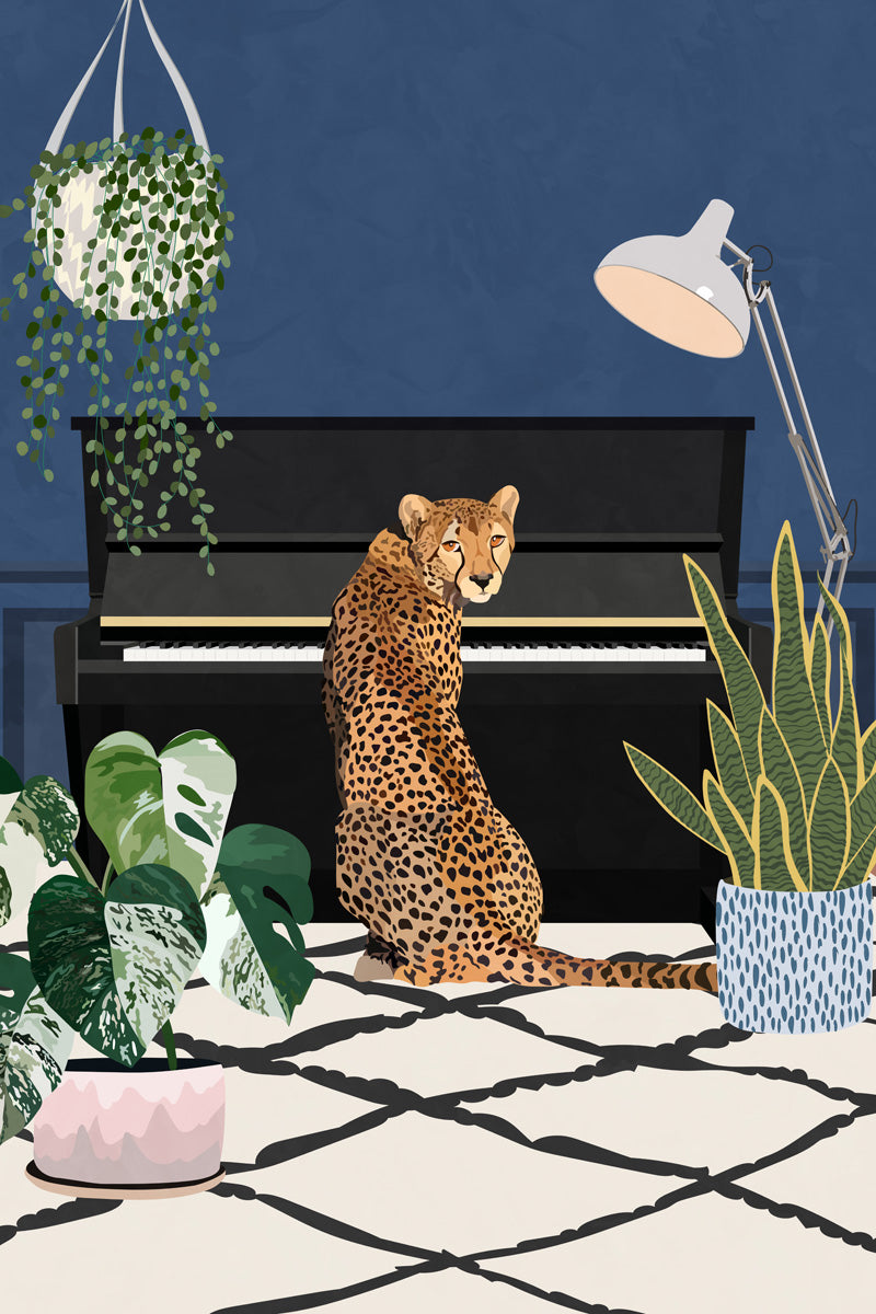 Cheetah playing piano