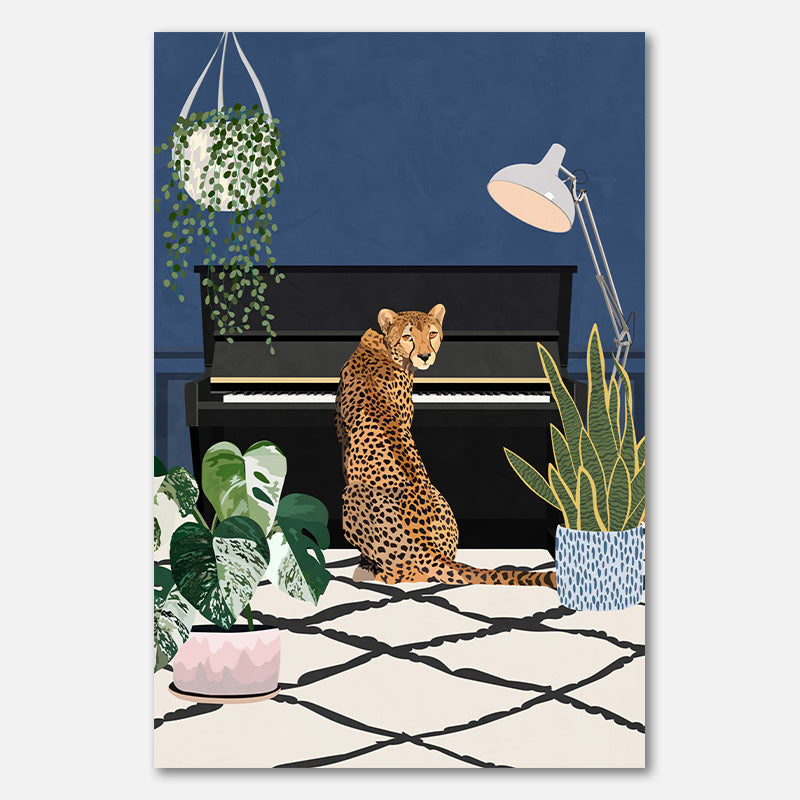 Cheetah playing piano