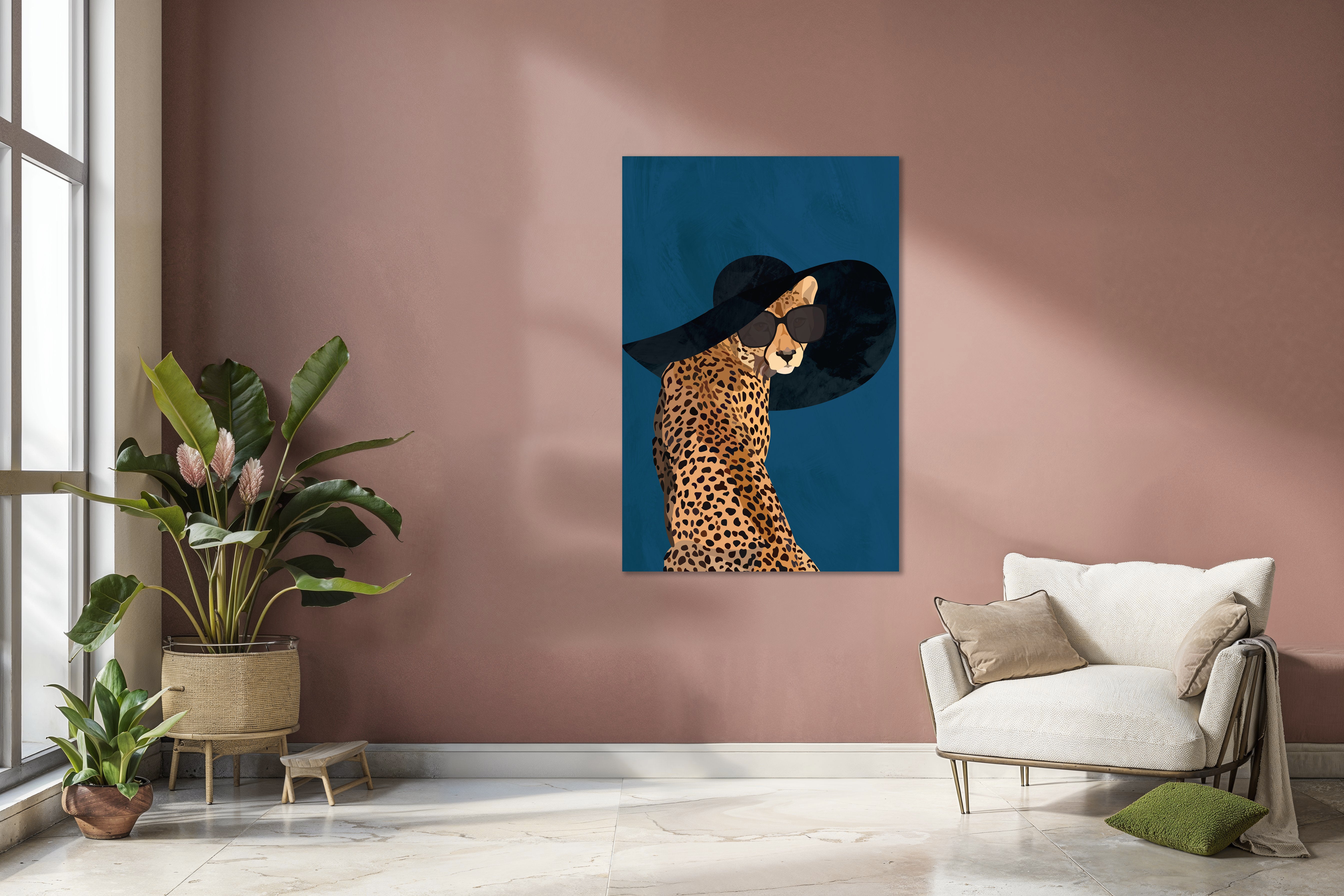 Fashionable Cheetah wearing a sunhat