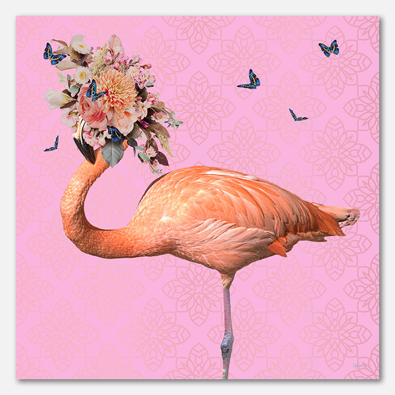 Frühlingsblumenmütze auf Flamingo