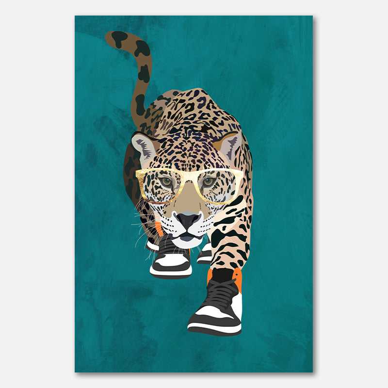 Jaguar prowling in high top sneakers