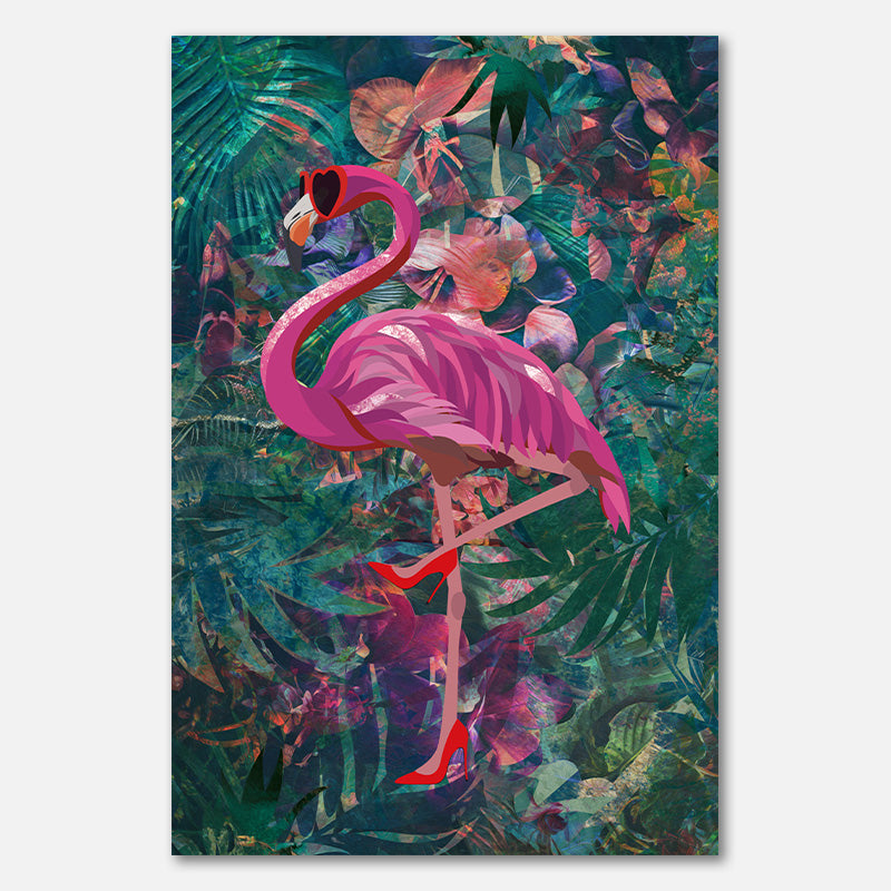 Tropischer Blumen-Dschungel - Flamingo auf High Heels