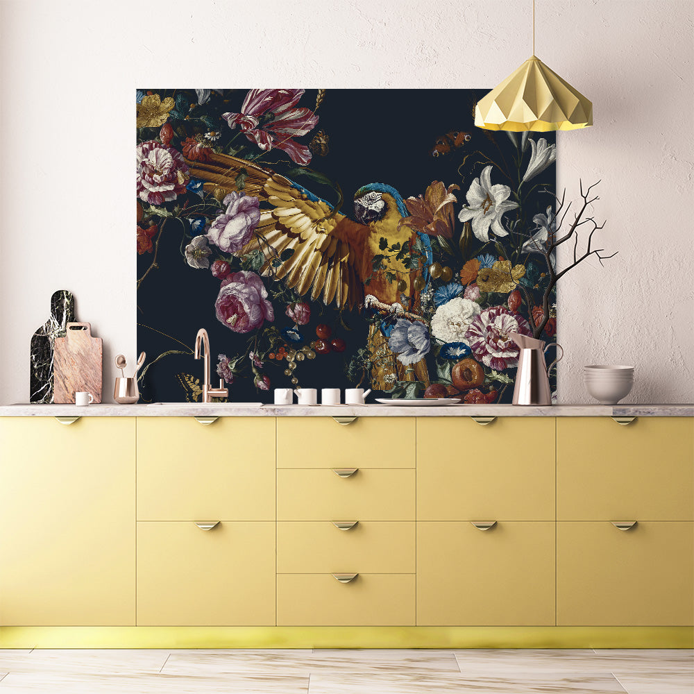 Floral Parrot Keukenachterwand