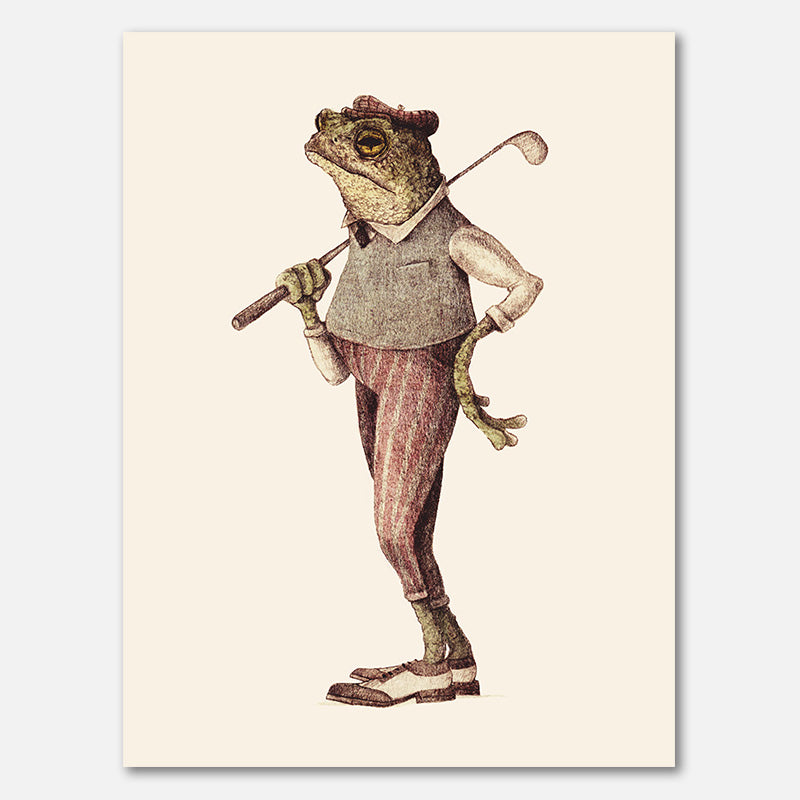 Frosch in Vintage-Golfkleidung