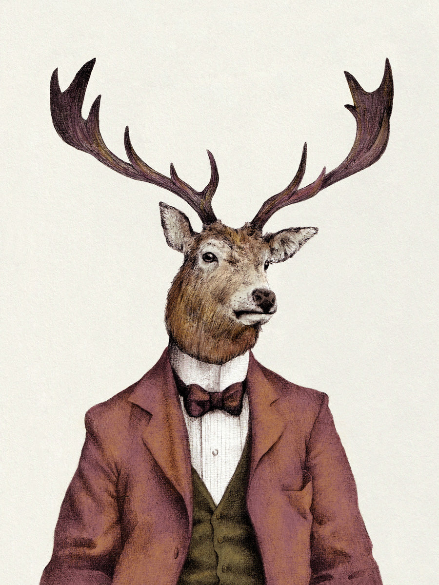 Ein Reh mit menschlicher Kleidung—trägt