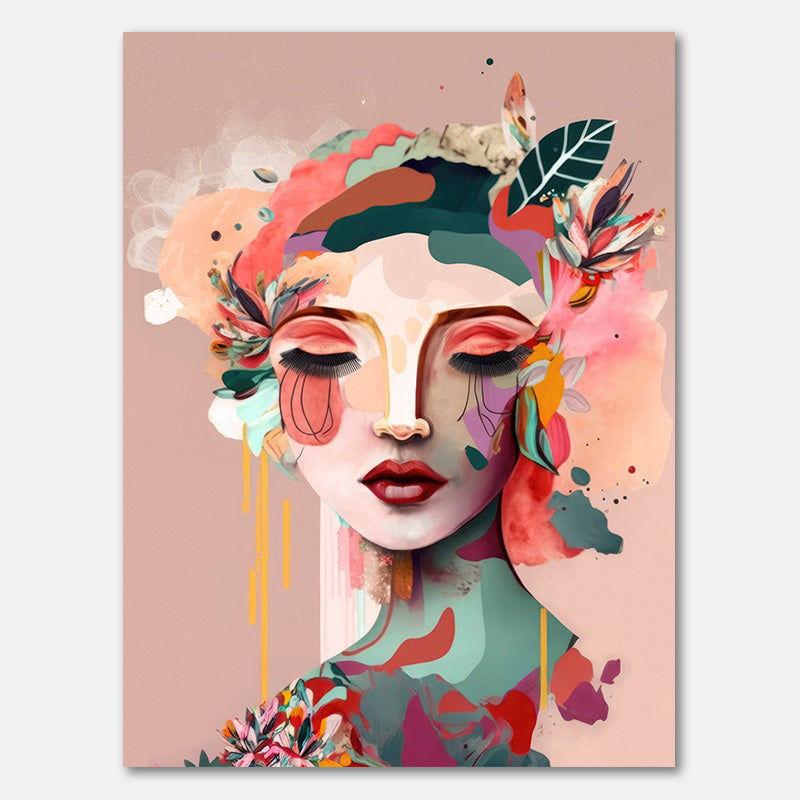 Woman Face Portrait with Floral Elements #1