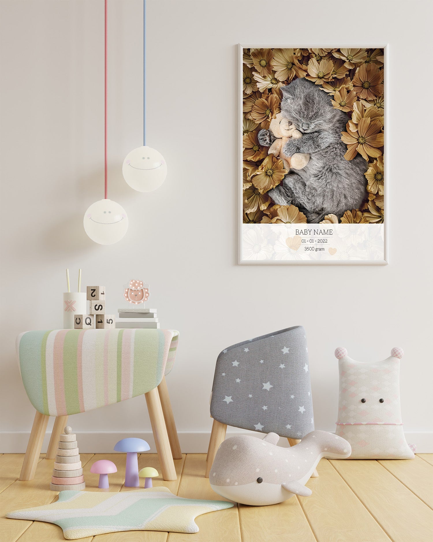 Birth Poster Kitten Yellow