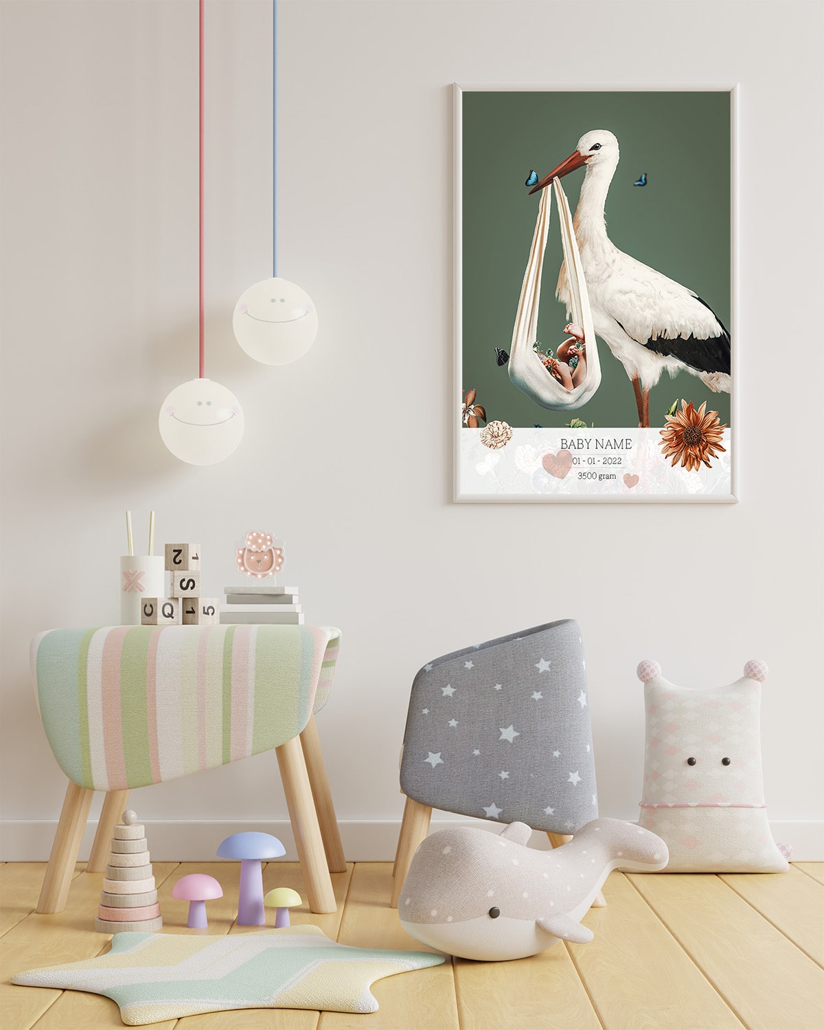 Birth Poster Stork Green