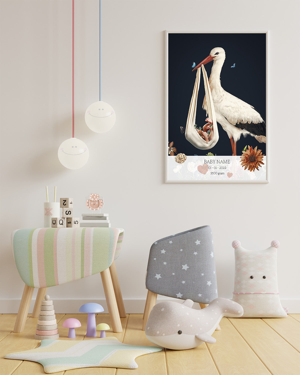 Birth Poster Stork Blue