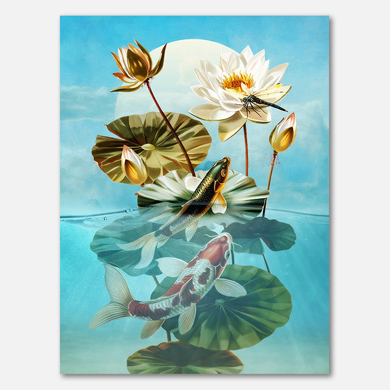 Koi-Karpfen und Libelle