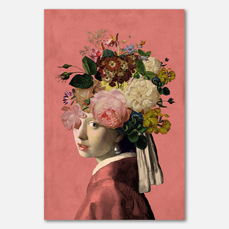 Mädchen mit dem Perlenohrring - die Floral on Pink Edition