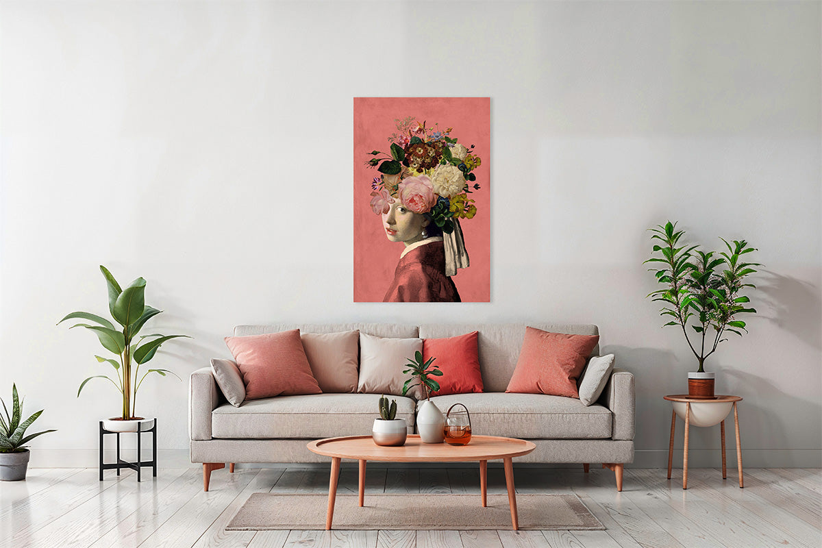 Mädchen mit dem Perlenohrring - die Floral on Pink Edition