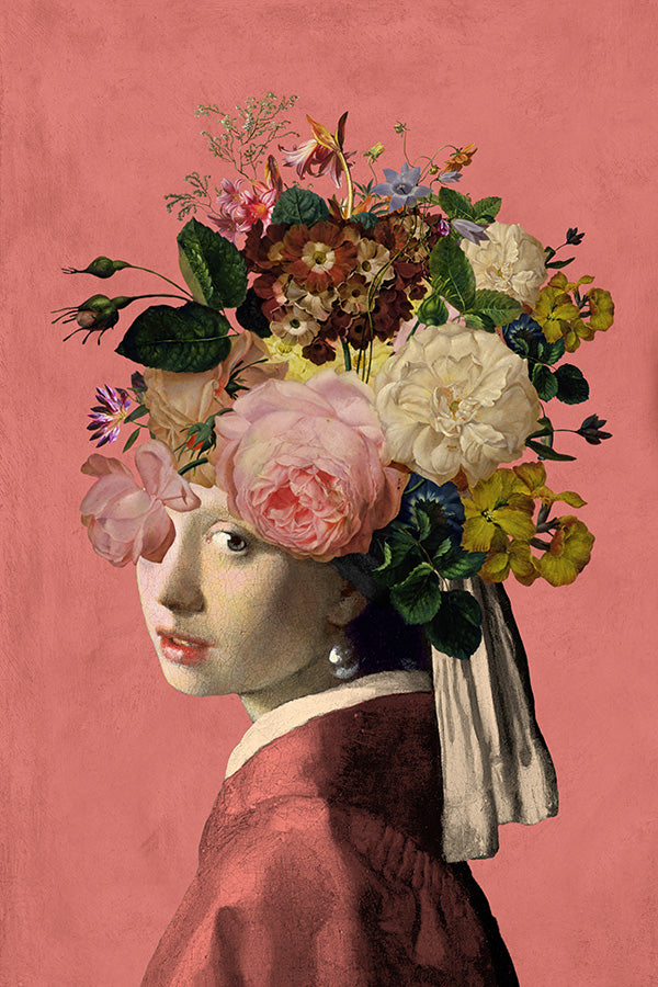 Mädchen mit dem Perlenohrring - die Floral on Pink Edition