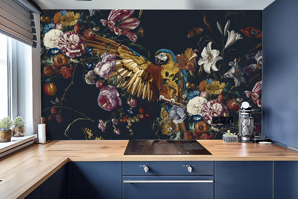 Floral Parrot Keukenachterwand