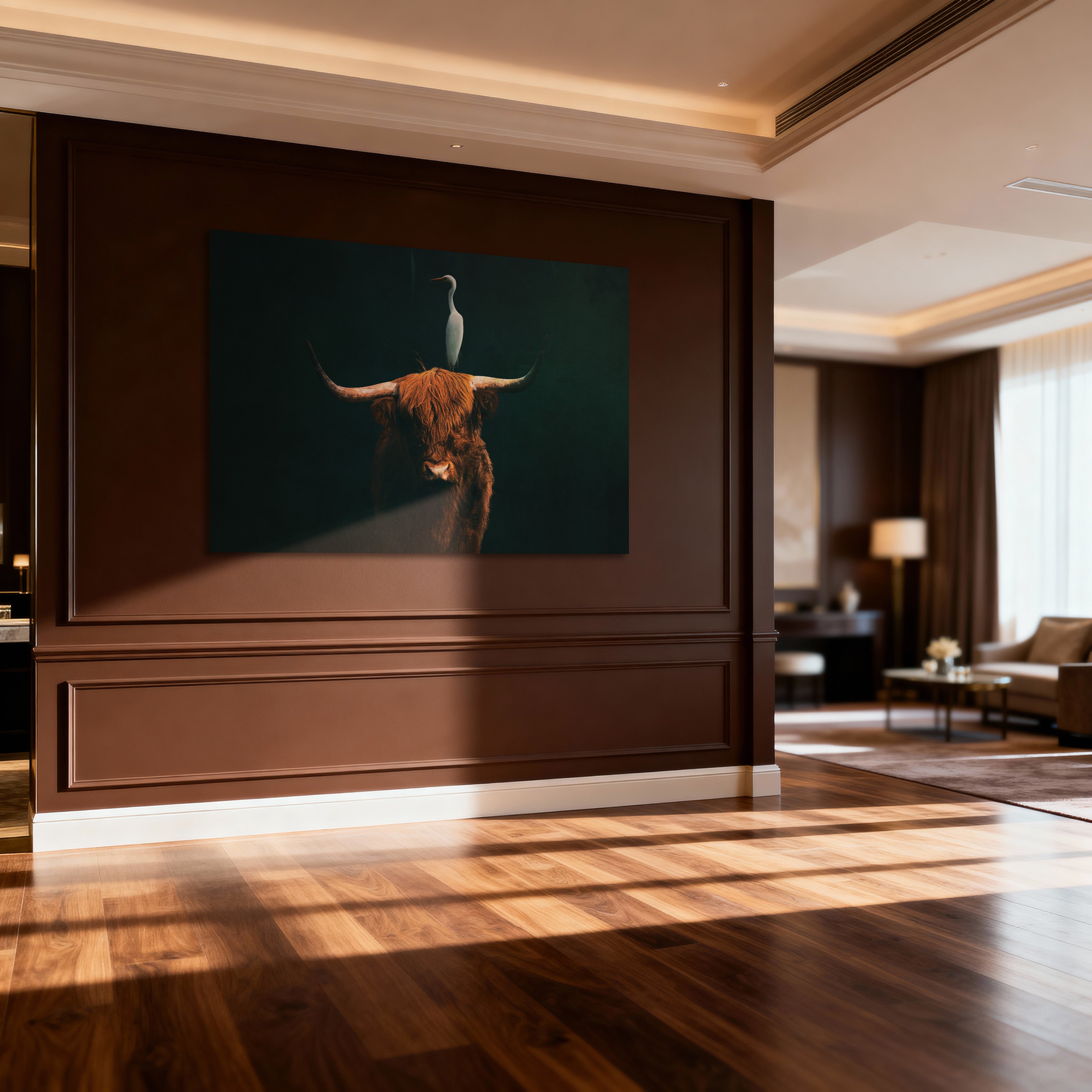 Higland Cow with Heron LS