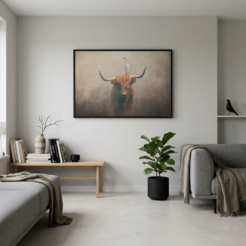Highland Cow with Heron Light LS EU