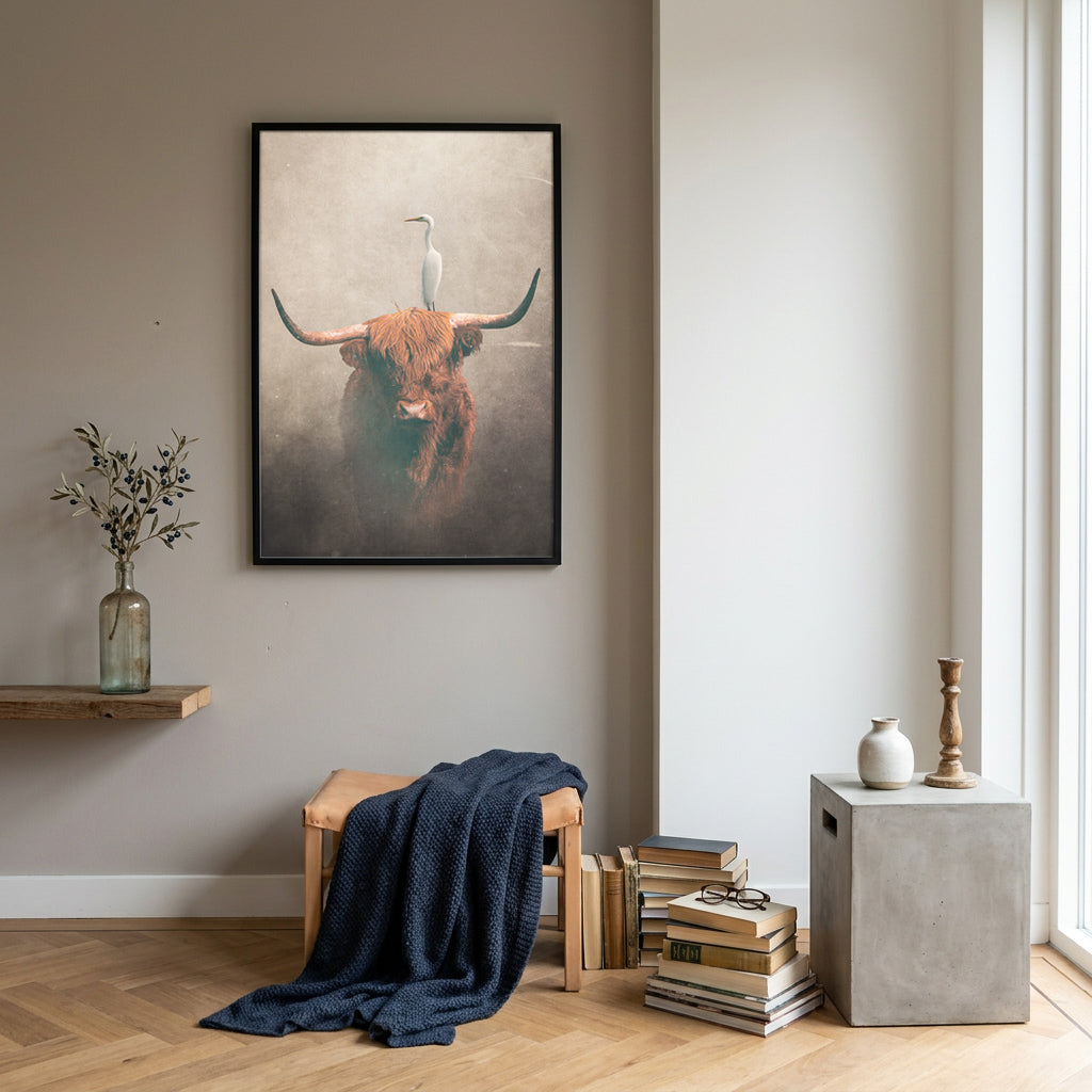 Highland Cow with Heron Light EU