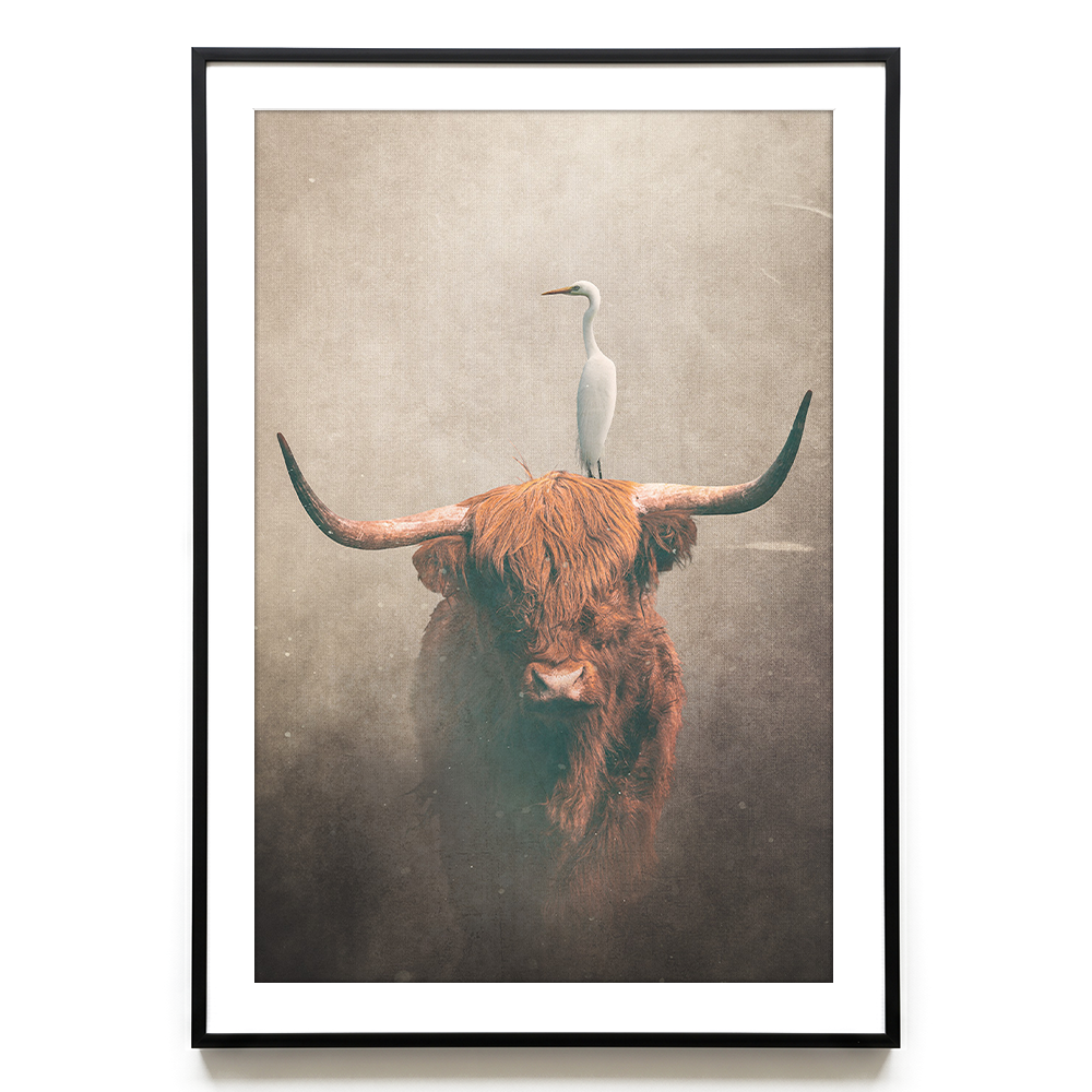 Highland Cow with Heron Light EU
