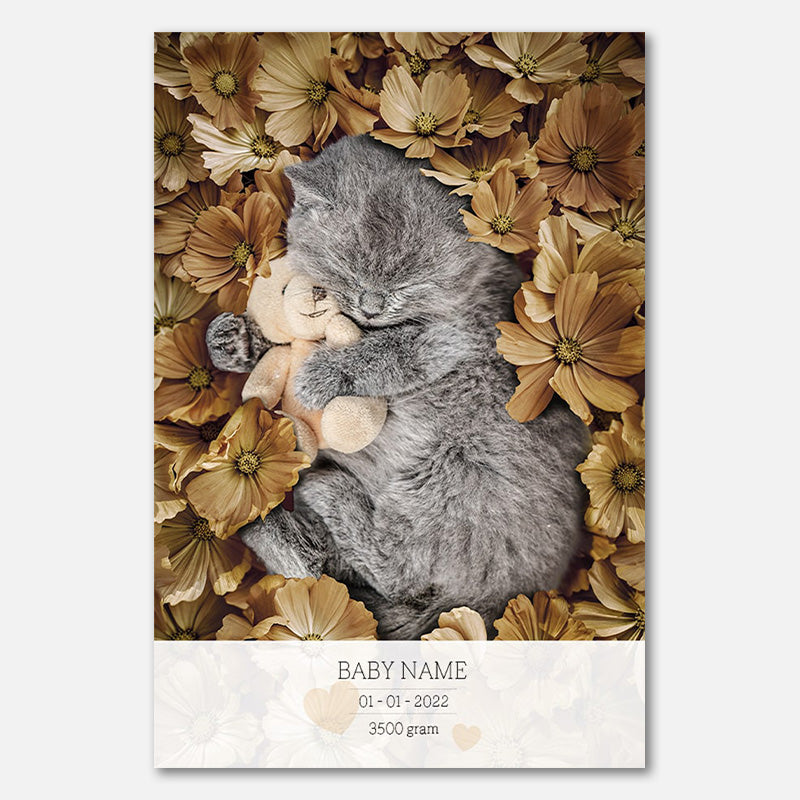 Birth Poster Kitten Yellow