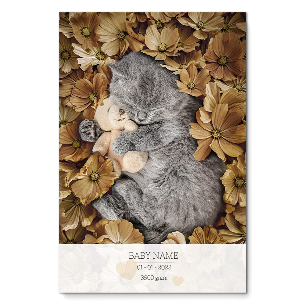 Birth Poster Kitten Yellow