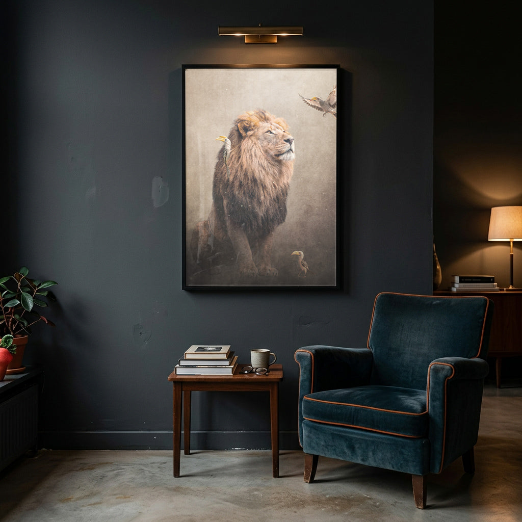 Lion with Hornbills Light EU