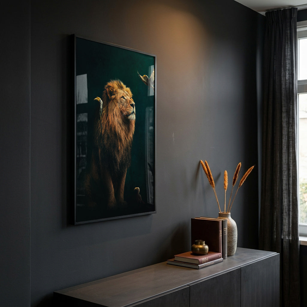 Lion with Hornbills EU