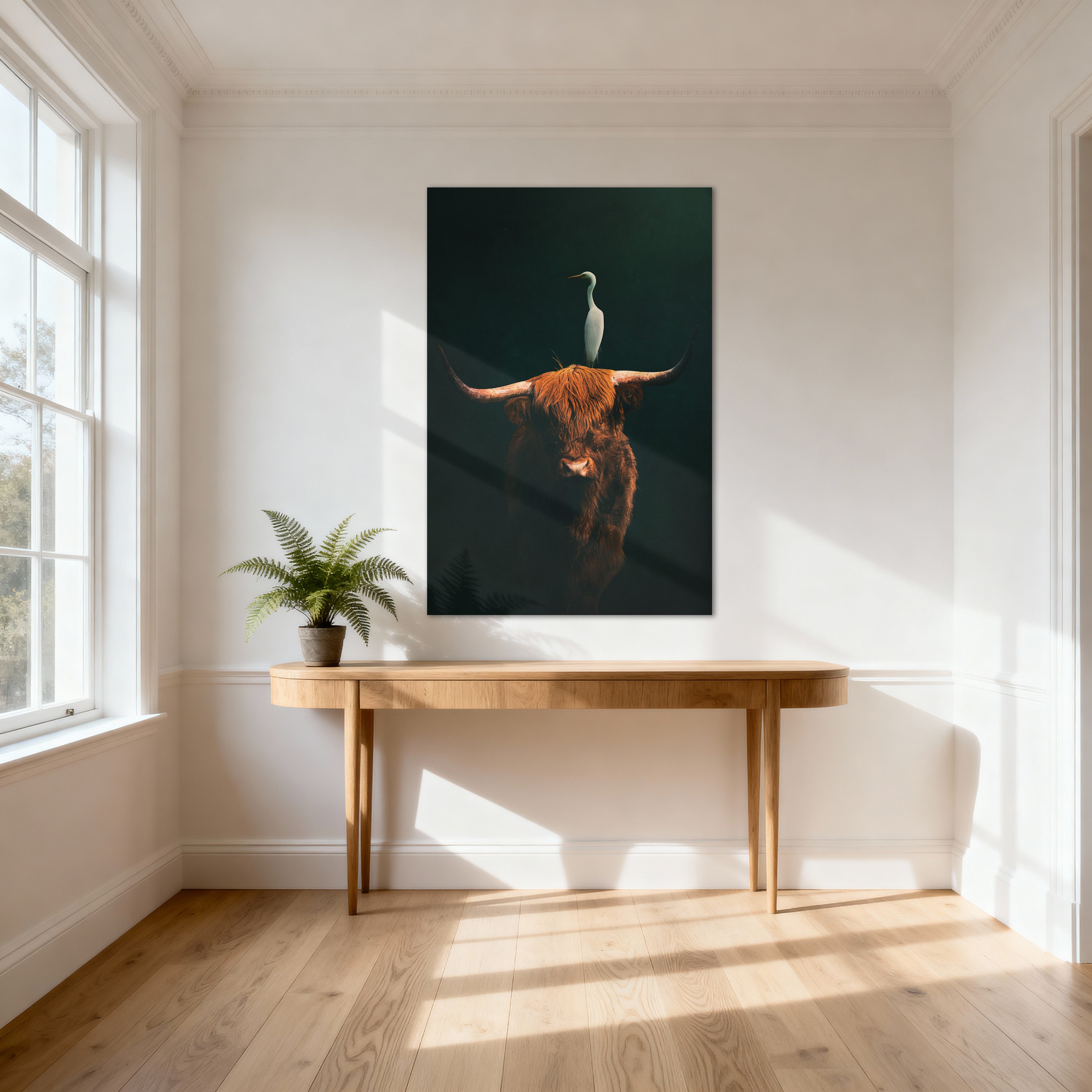 Highland Cow with Heron