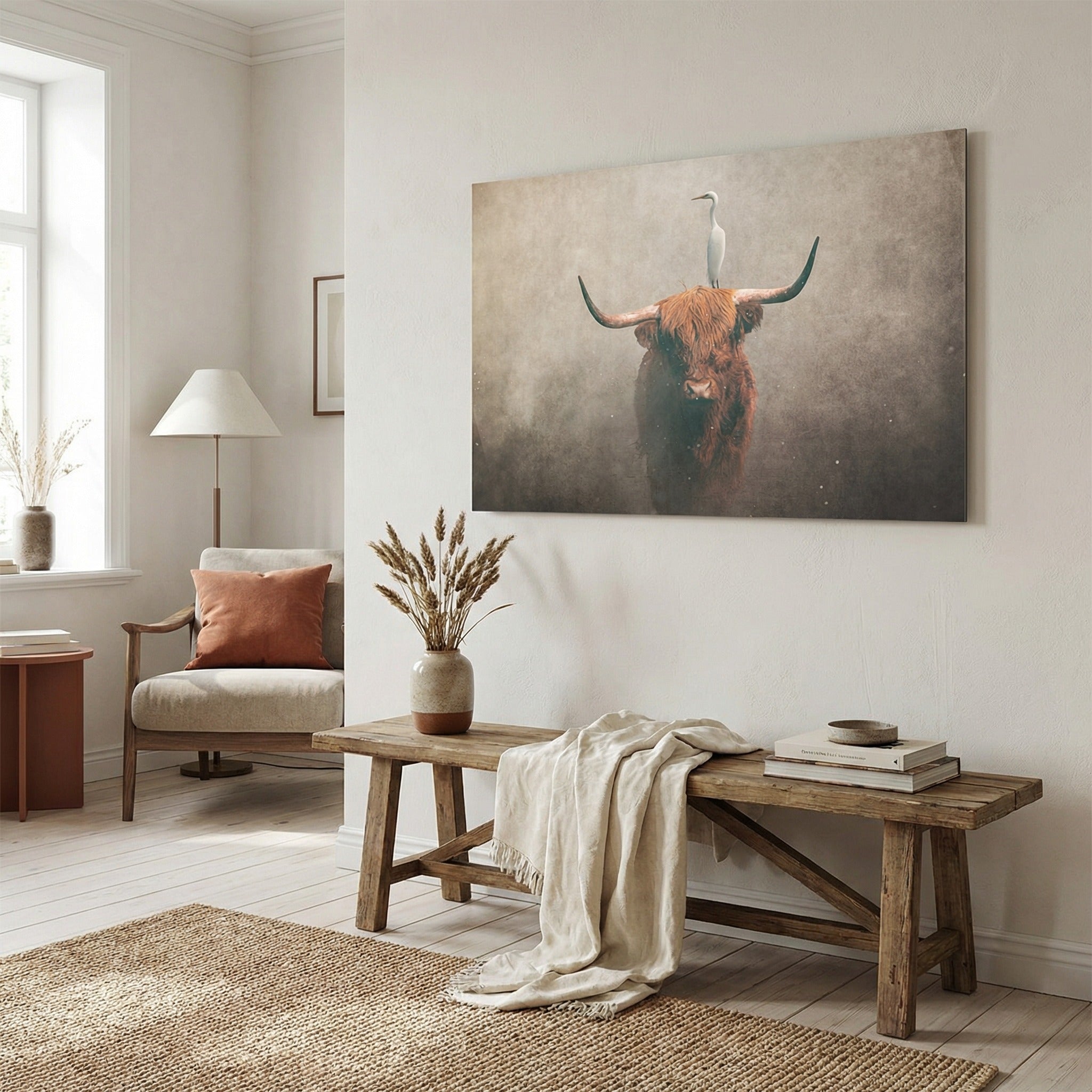 Highland Cow with Heron Light LS