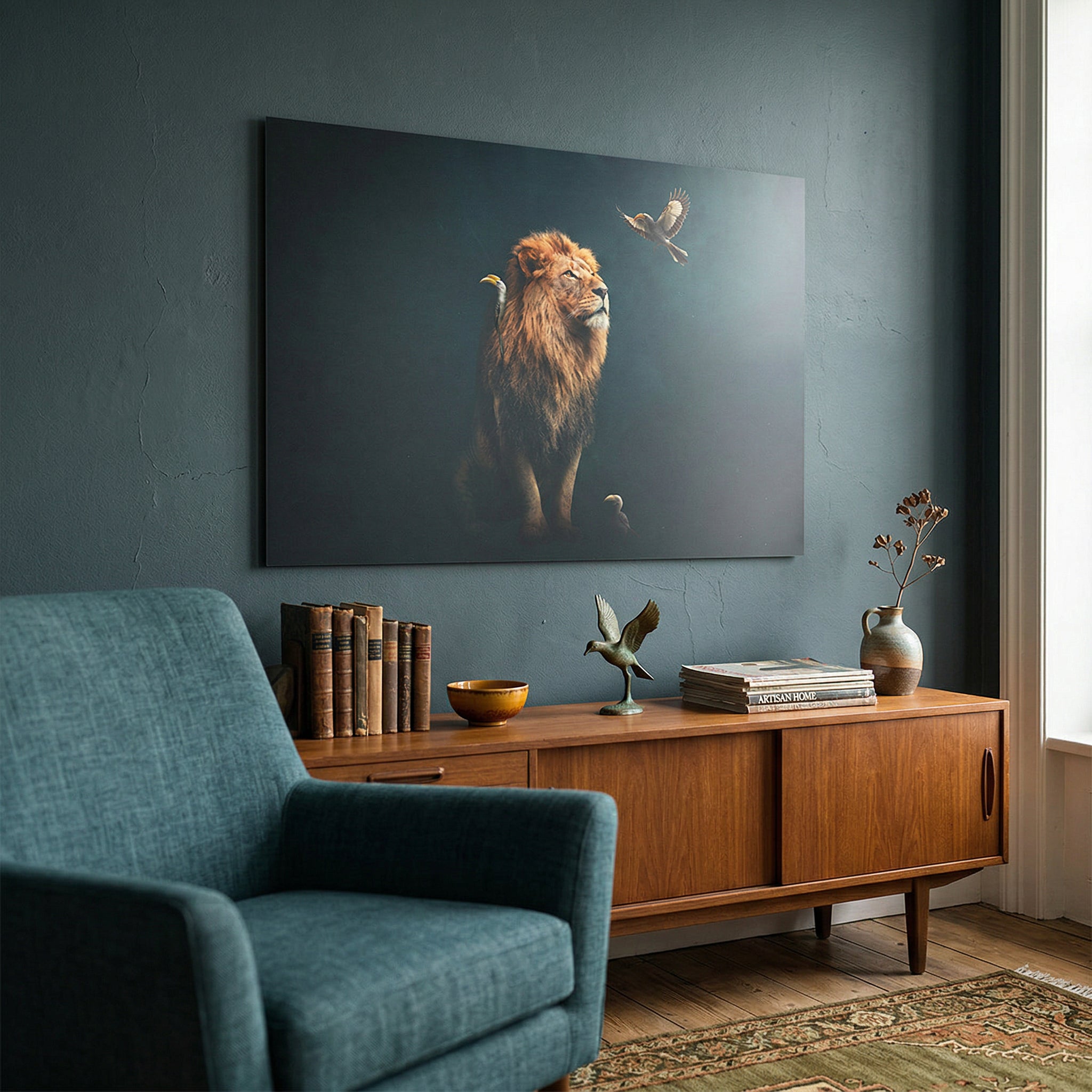 Lion with Hornbills LS