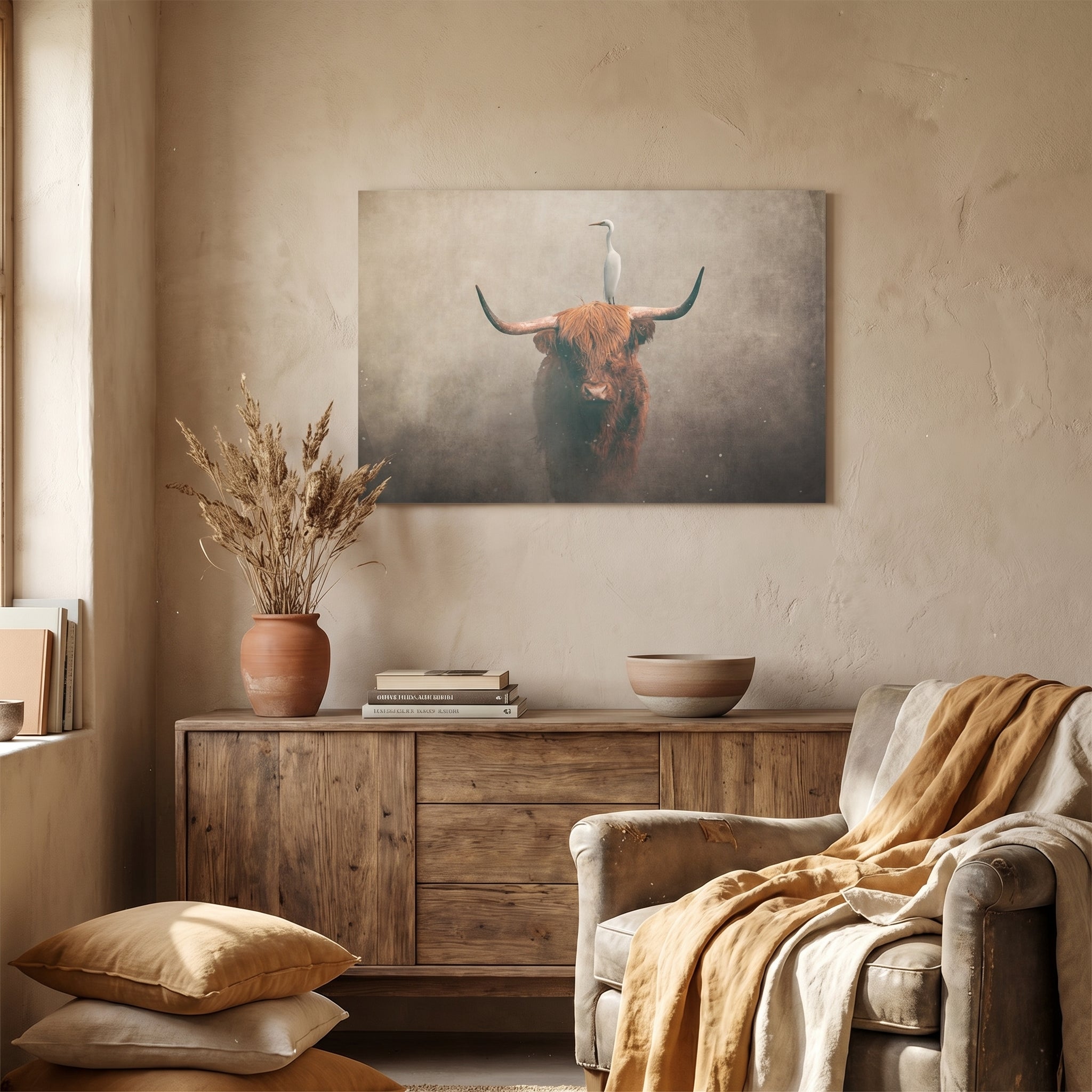 Highland Cow with Heron Light LS