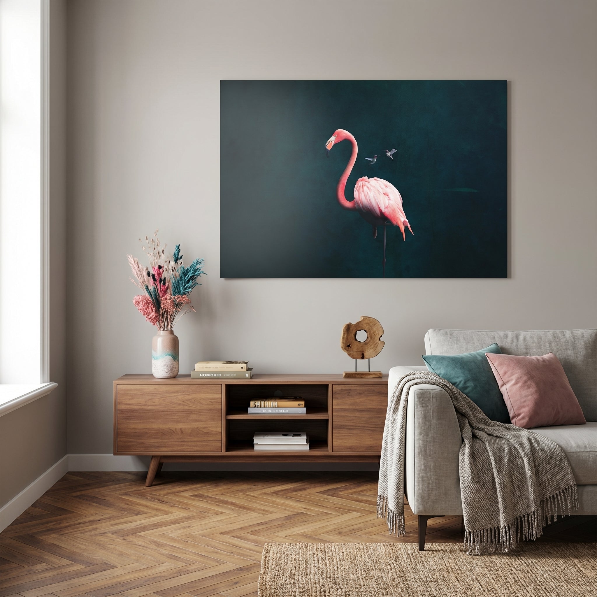 Flamingo with Hummingbird LS