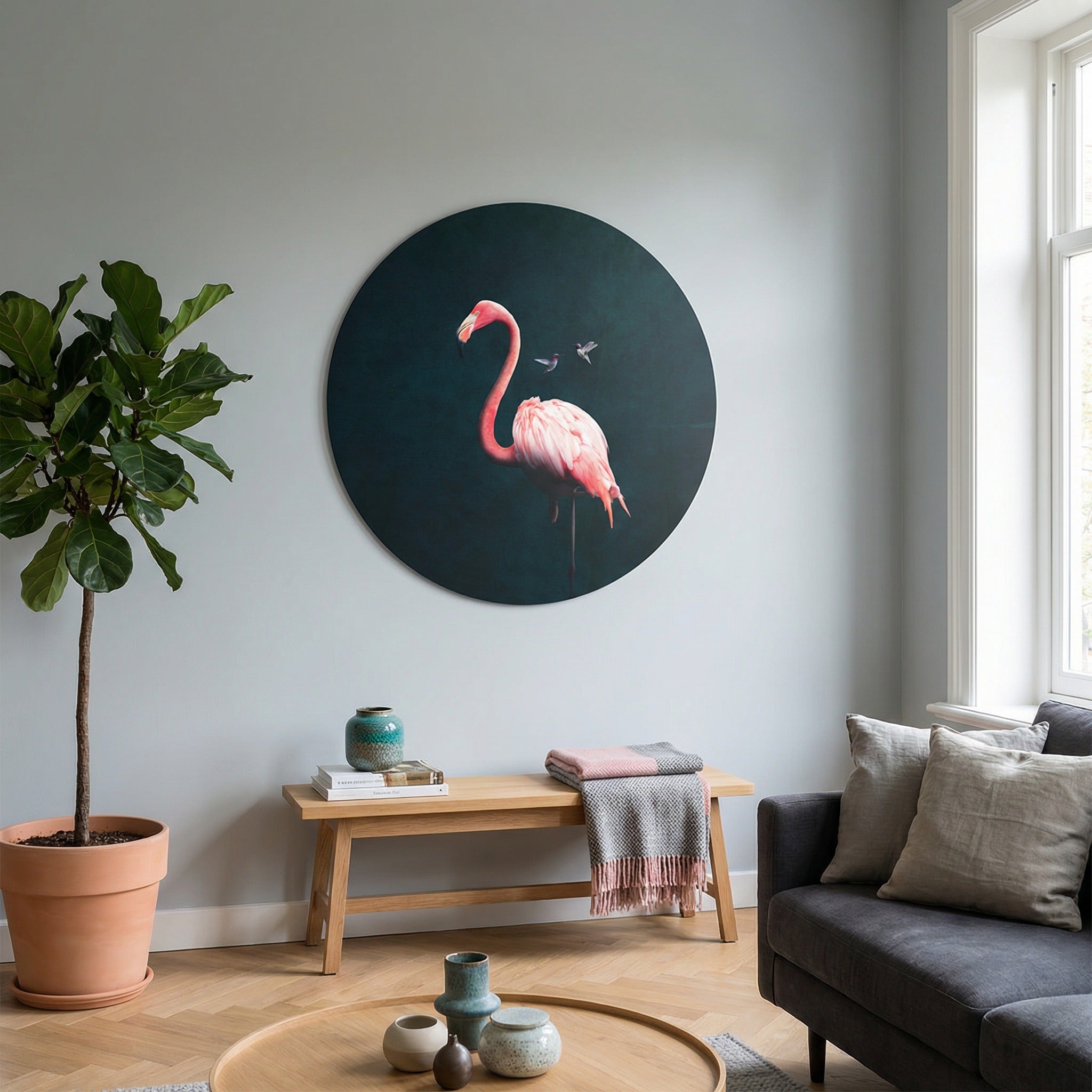 Flamingo with Hummingbirds RND