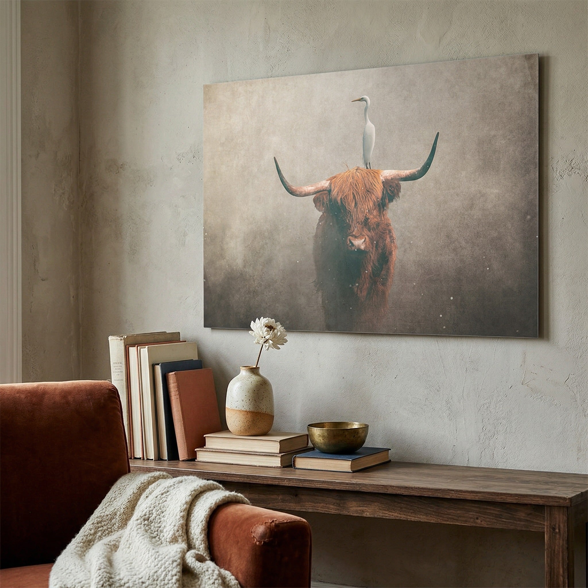 Highland Cow with Heron Light LS