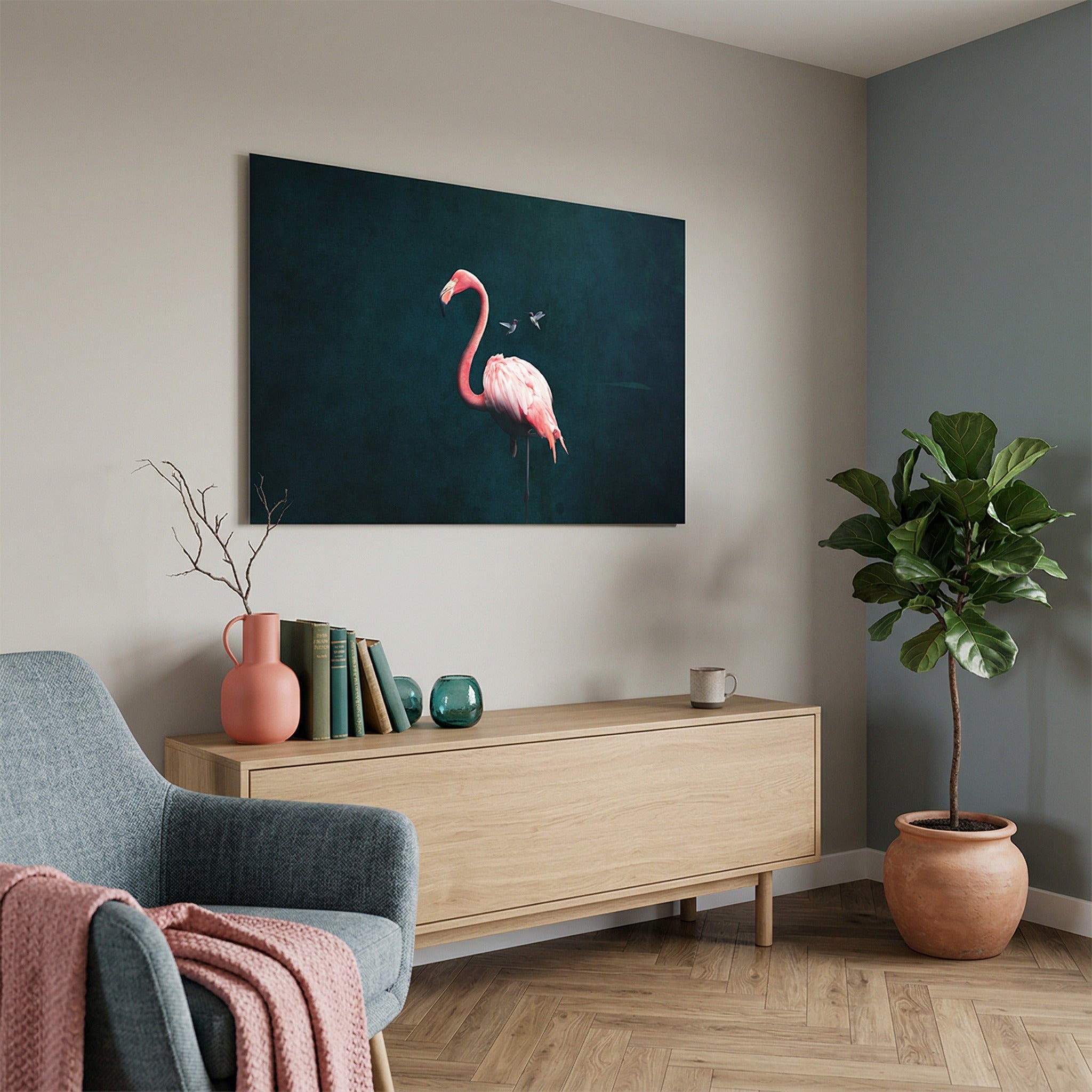 Flamingo with Hummingbird LS