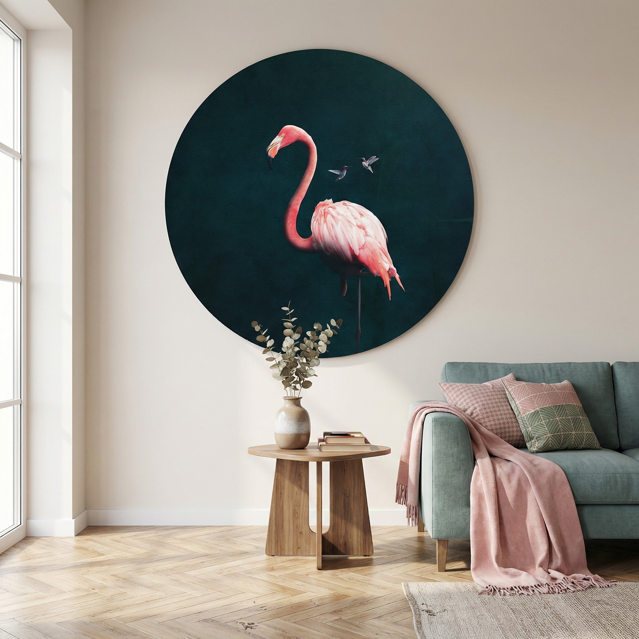 Flamingo with Hummingbirds RND