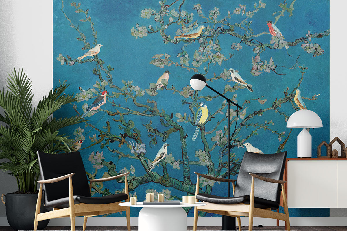 Birds in the Almond Blossom Wallpaper