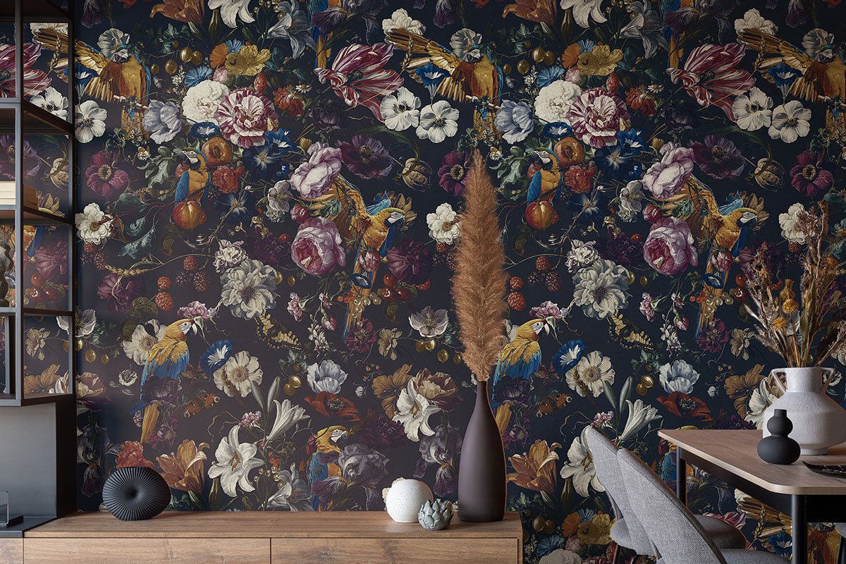 Blumen und Papageien #1 Tapete