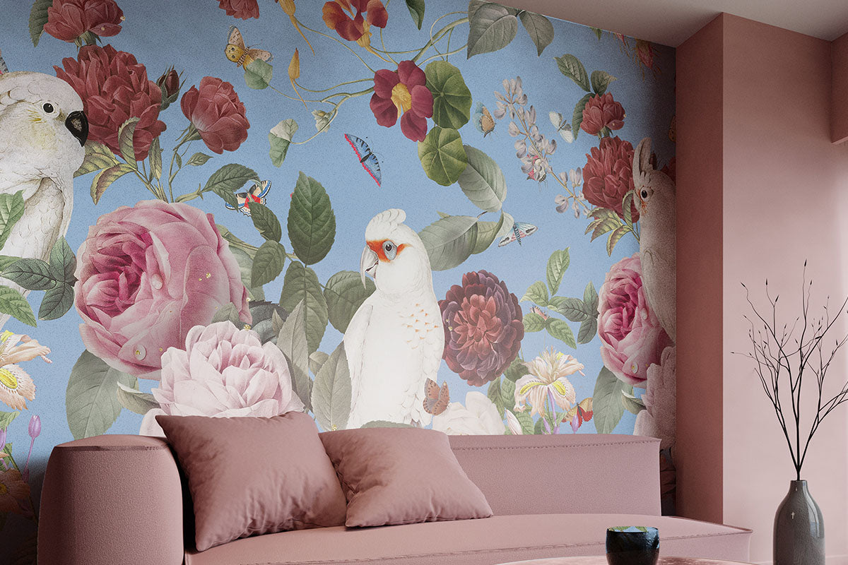 Cockatoos and Butterflies Wallpaper