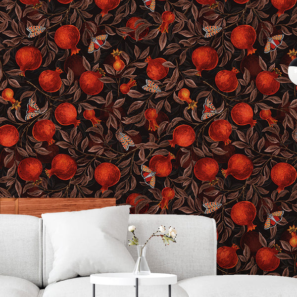 Pomegranates and Bella Moths Wallpaper