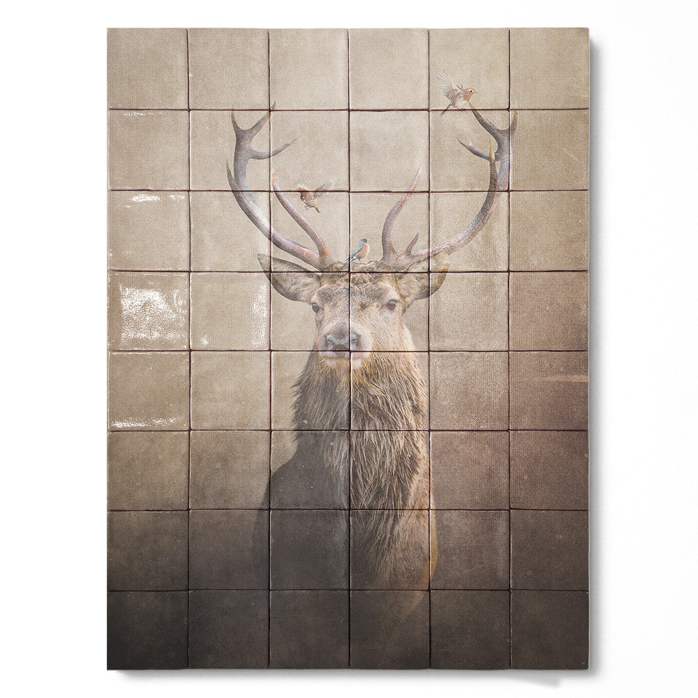 Tegel Tableau Deer with Birds Light