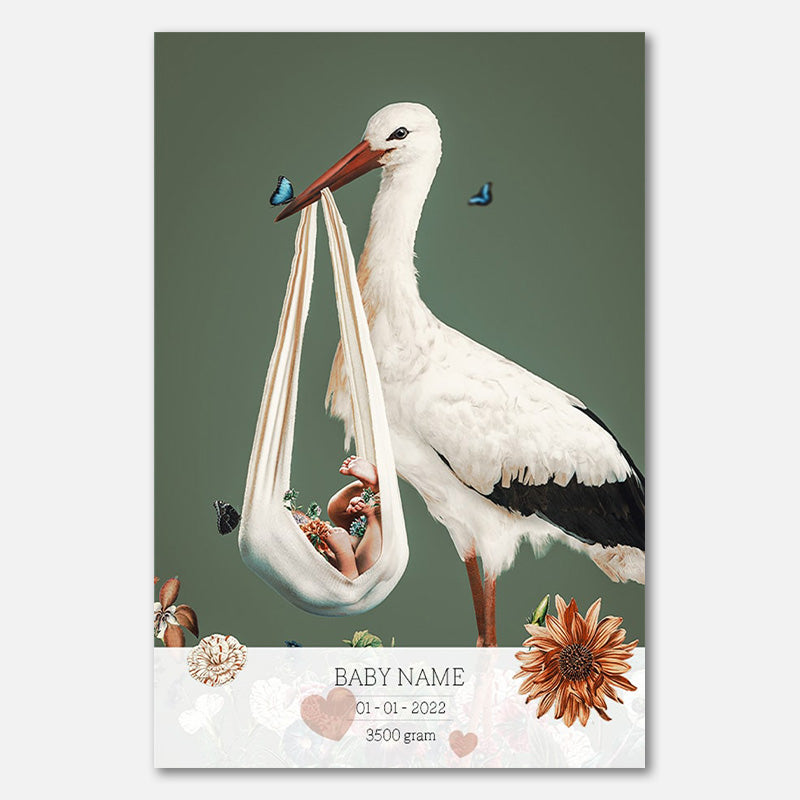 Birth Poster Stork Green