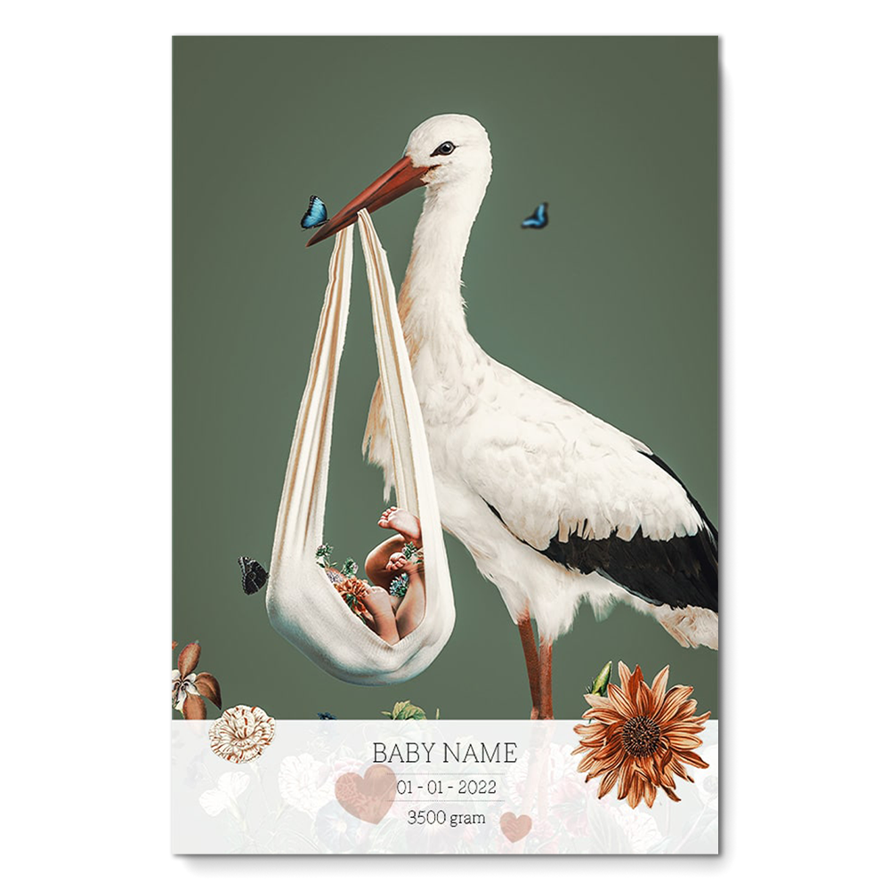 Birth Poster Stork Green