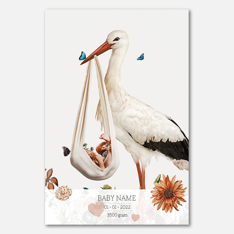 Birth Poster Stork White