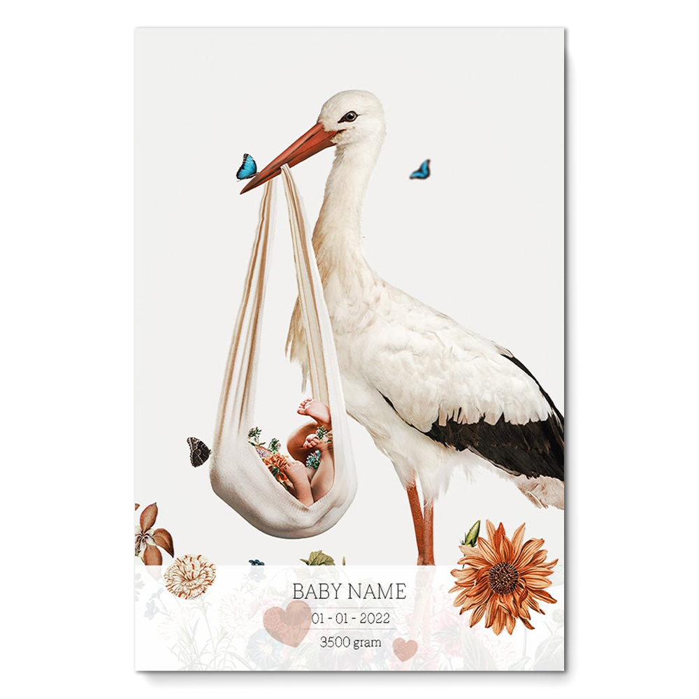 Birth Poster Stork White
