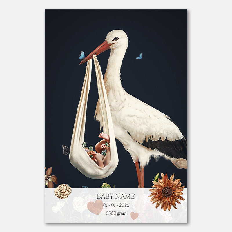 Birth Poster Stork Blue
